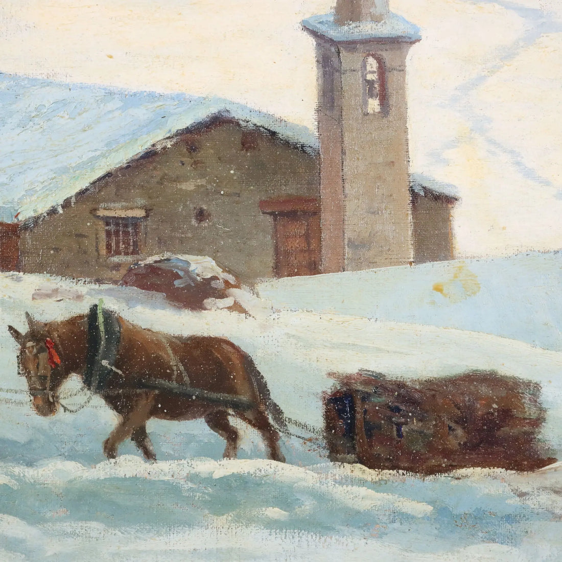 Antique Painting Leonardo Roda Winter Landscape XIX Century