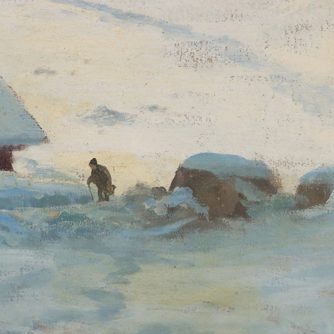 Antique Painting Leonardo Roda Winter Landscape XIX Century