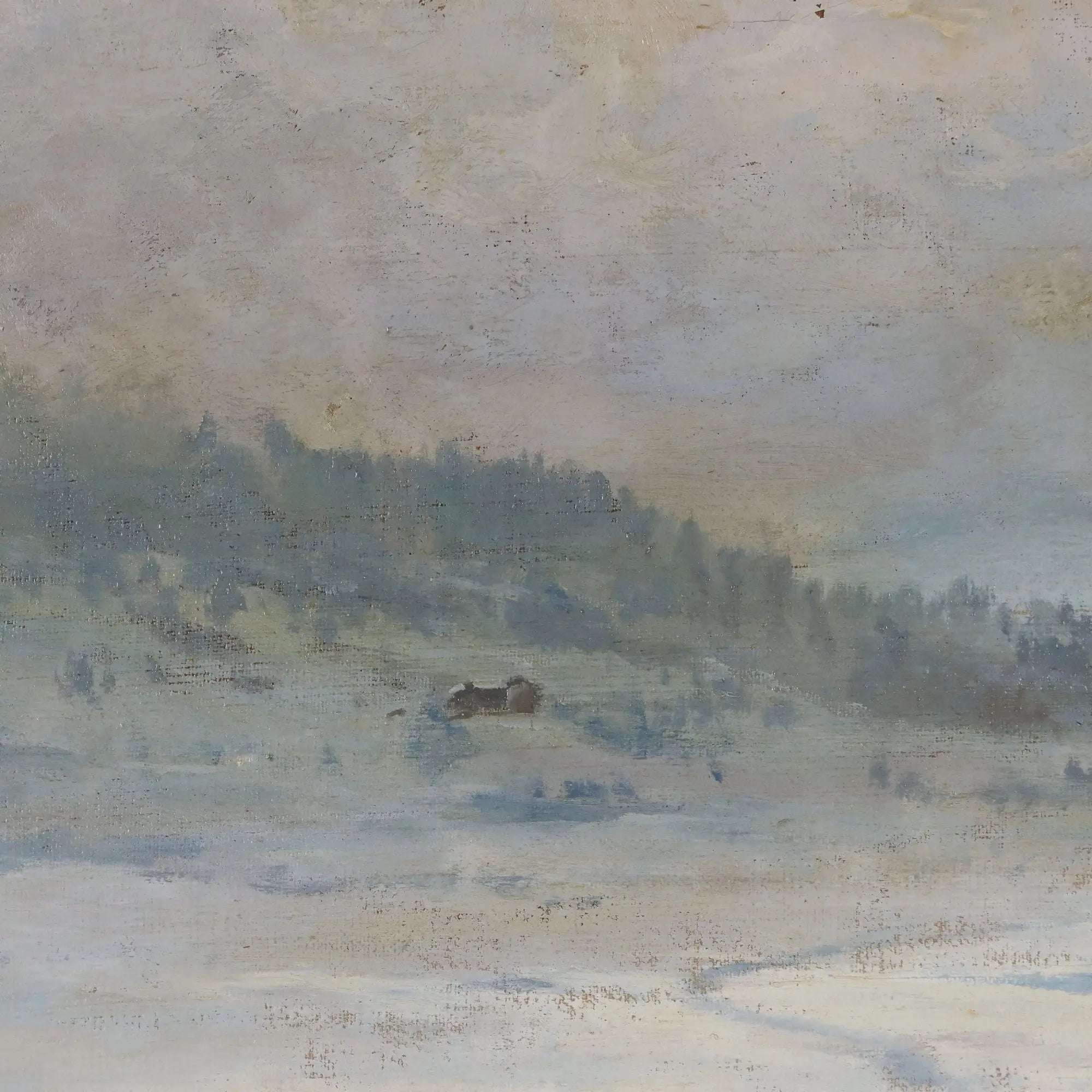 Antique Painting Leonardo Roda Winter Landscape XIX Century