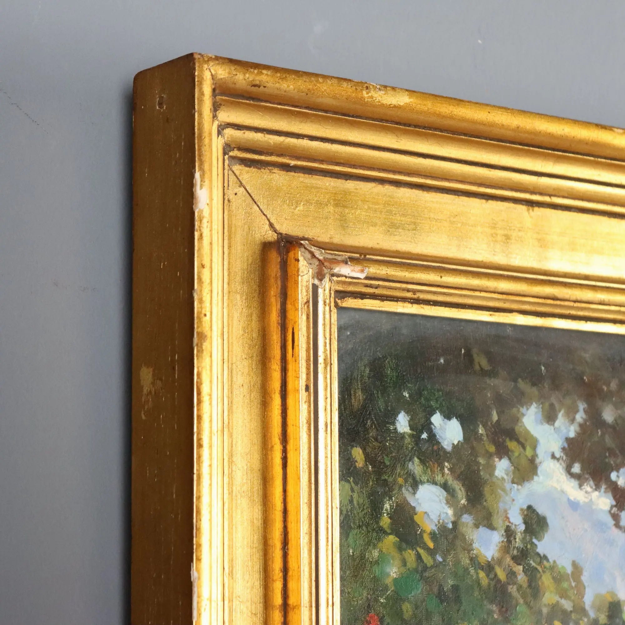 Antique Painting The Porch Oil on Canvas Signed G. Esposito XX Century