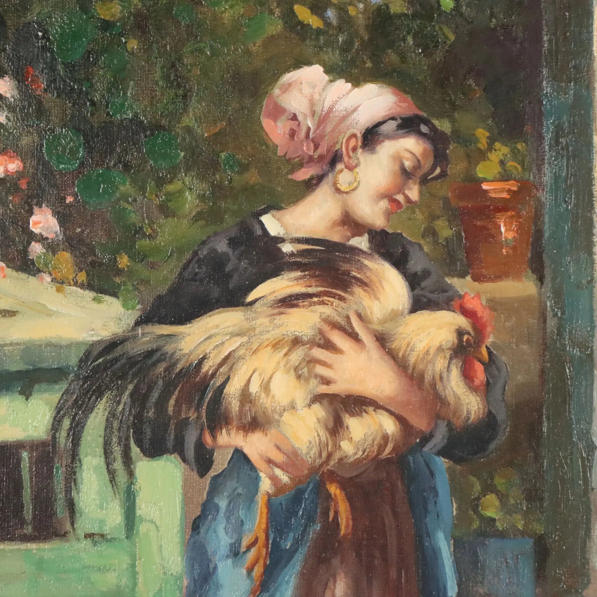 Antique Painting The Porch Oil on Canvas Signed G. Esposito XX Century