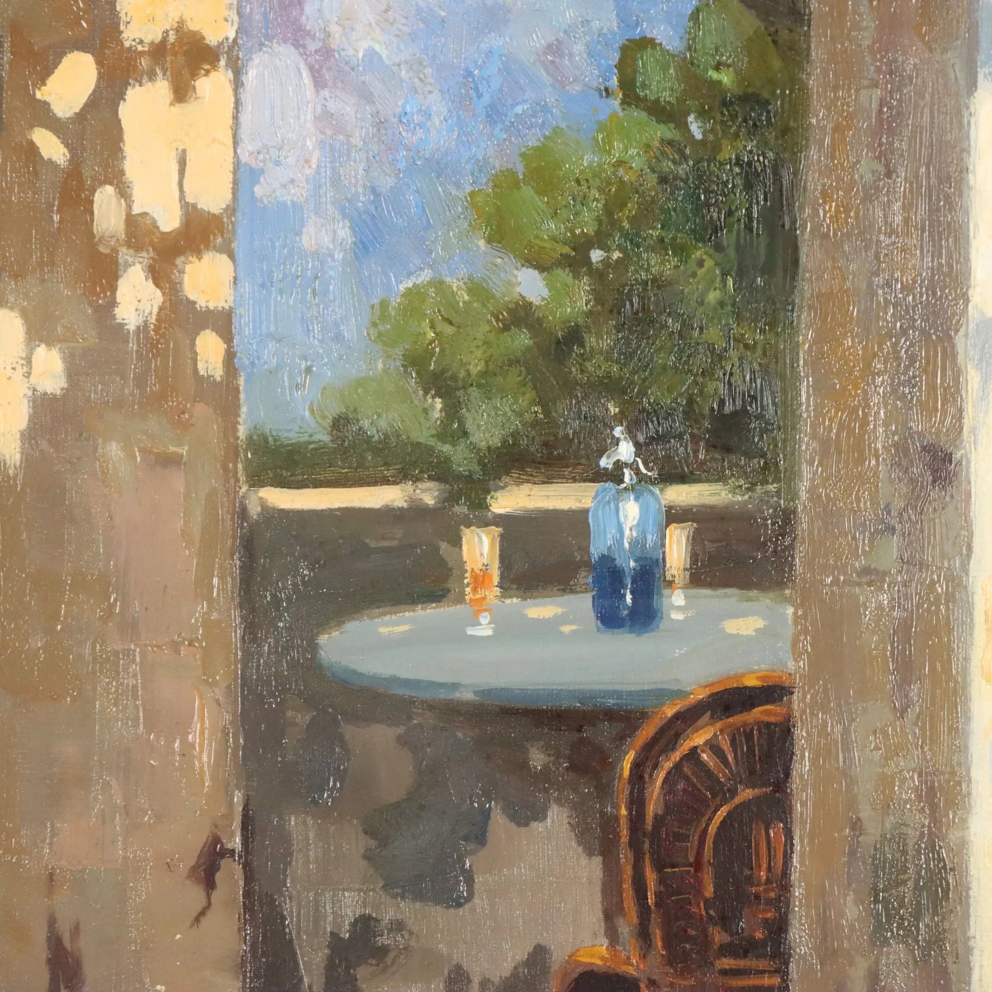 Antique Painting The Porch Oil on Canvas Signed G. Esposito XX Century