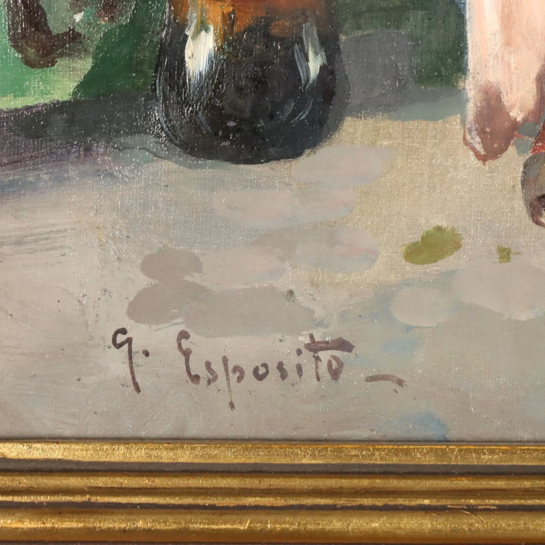 Antique Painting The Porch Oil on Canvas Signed G. Esposito XX Century