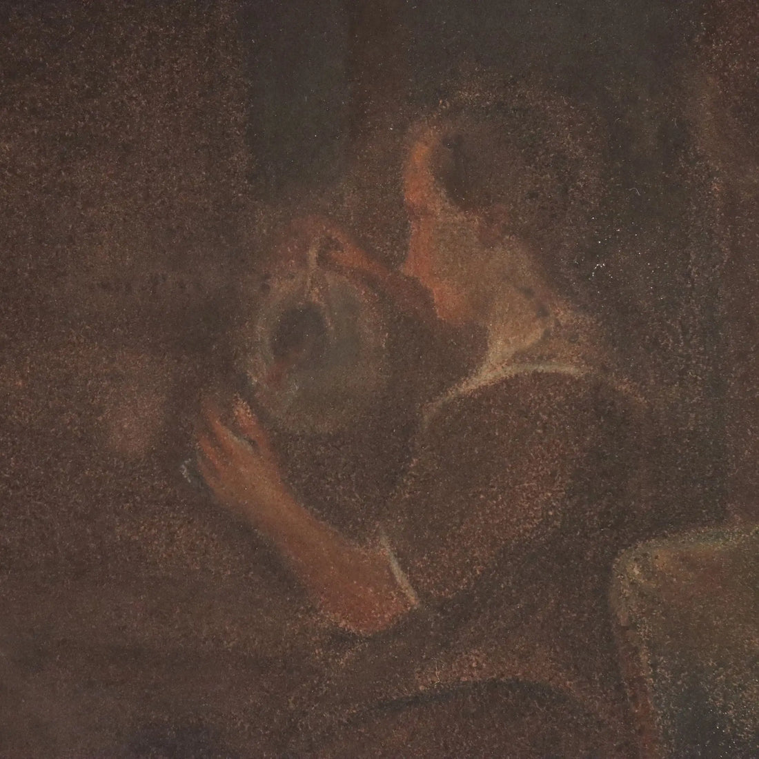 Antique Painting The Chess Players Crayons on Paper XIX Century