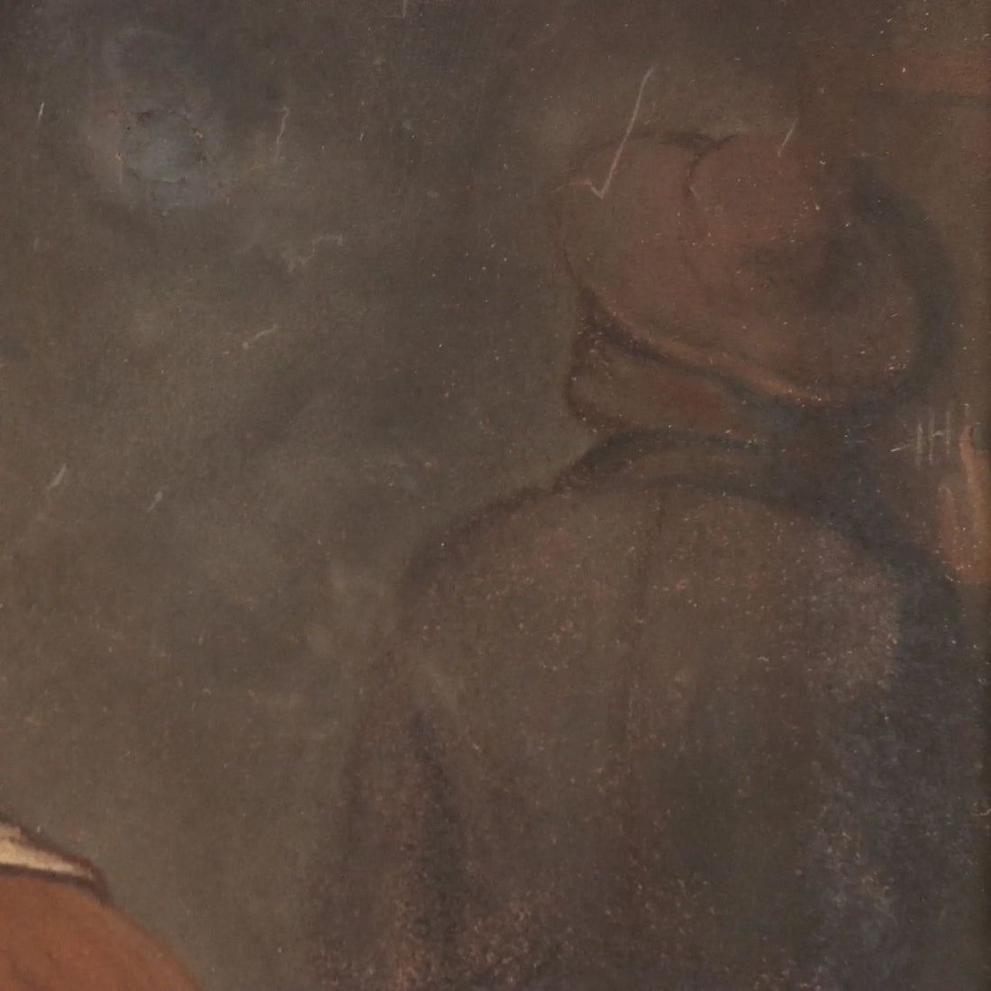 Antique Painting The Chess Players Crayons on Paper XIX Century