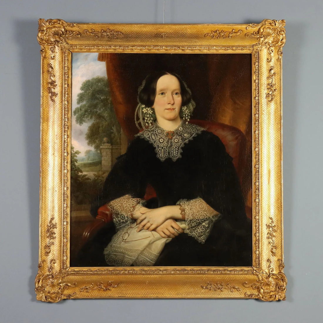 Antique Painting Portrait of a Lady Oil on Canvas XIX Century