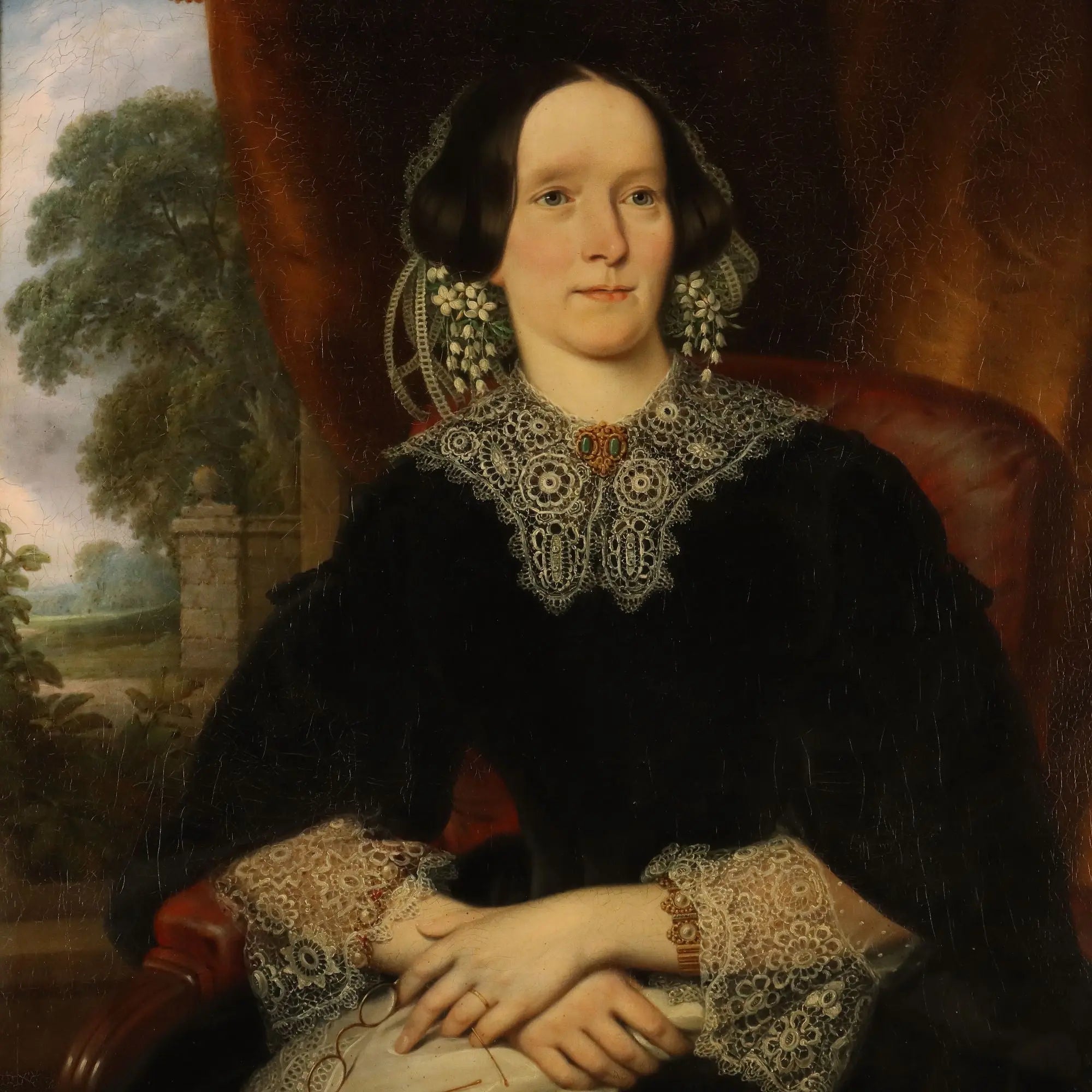 Antique Painting Portrait of a Lady Oil on Canvas XIX Century