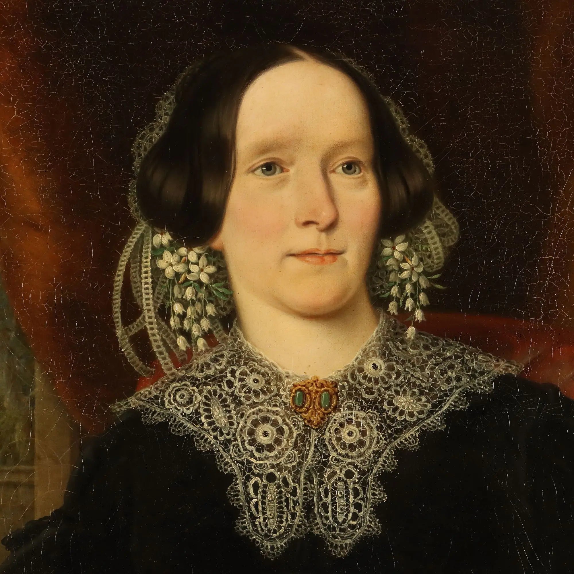 Antique Painting Portrait of a Lady Oil on Canvas XIX Century
