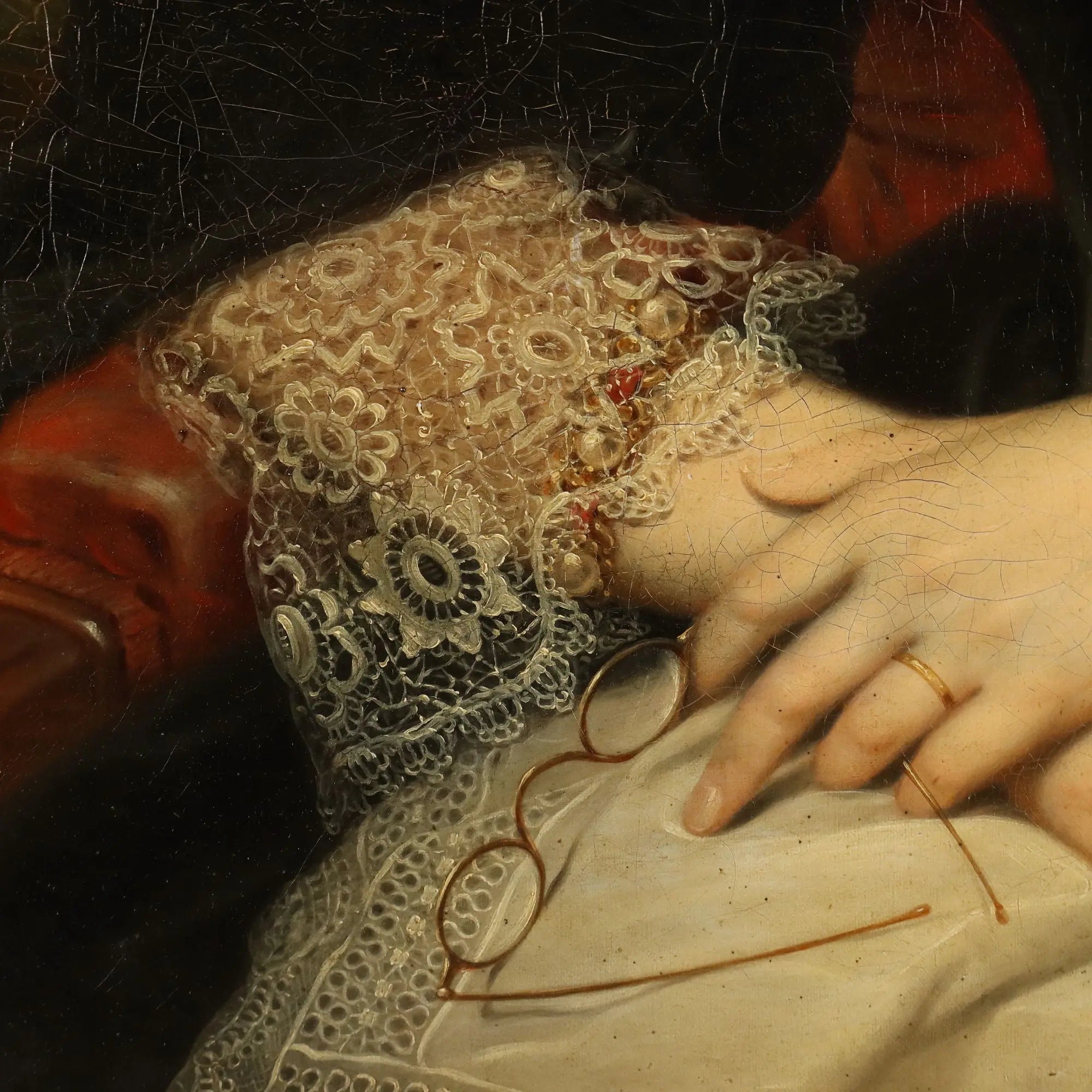 Antique Painting Portrait of a Lady Oil on Canvas XIX Century
