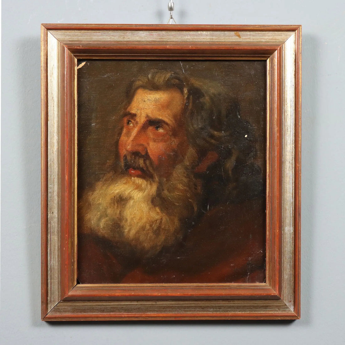 Antique Painting Male Face Oil on Cardboard XIX Century