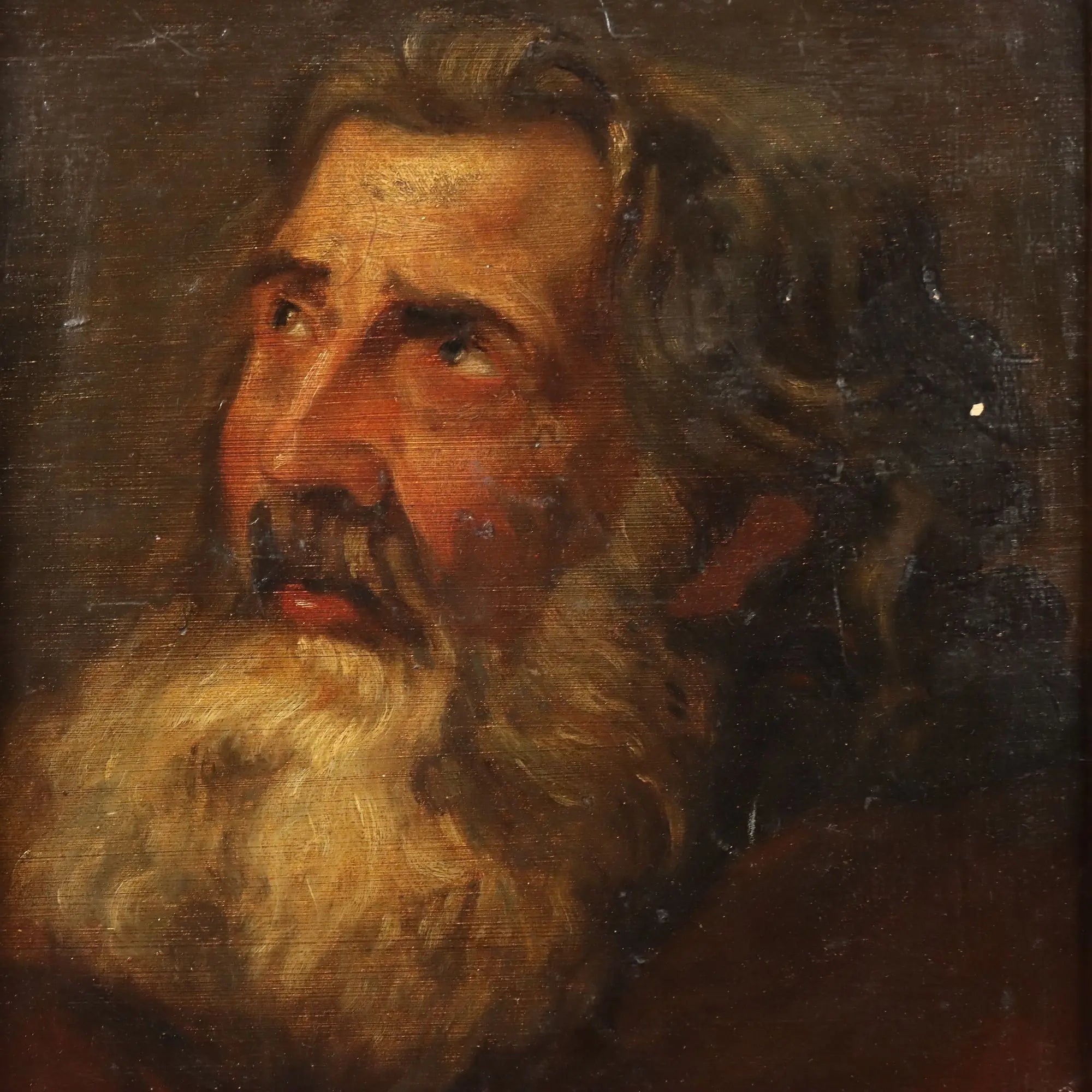 Antique Painting Male Face Oil on Cardboard XIX Century