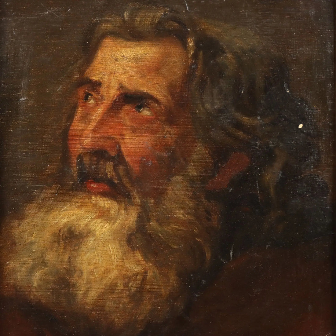 Antique Painting Male Face Oil on Cardboard XIX Century