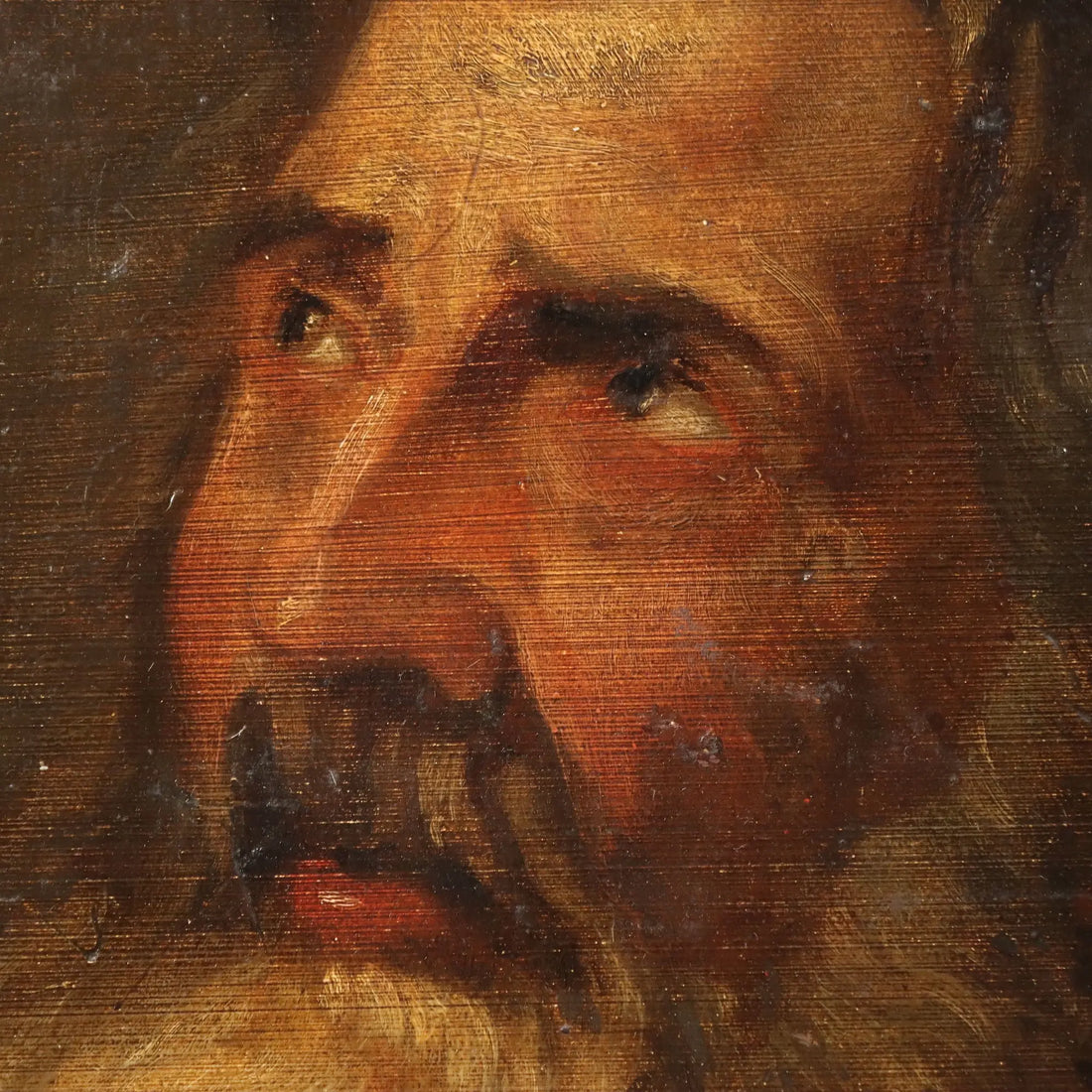 Antique Painting Male Face Oil on Cardboard XIX Century