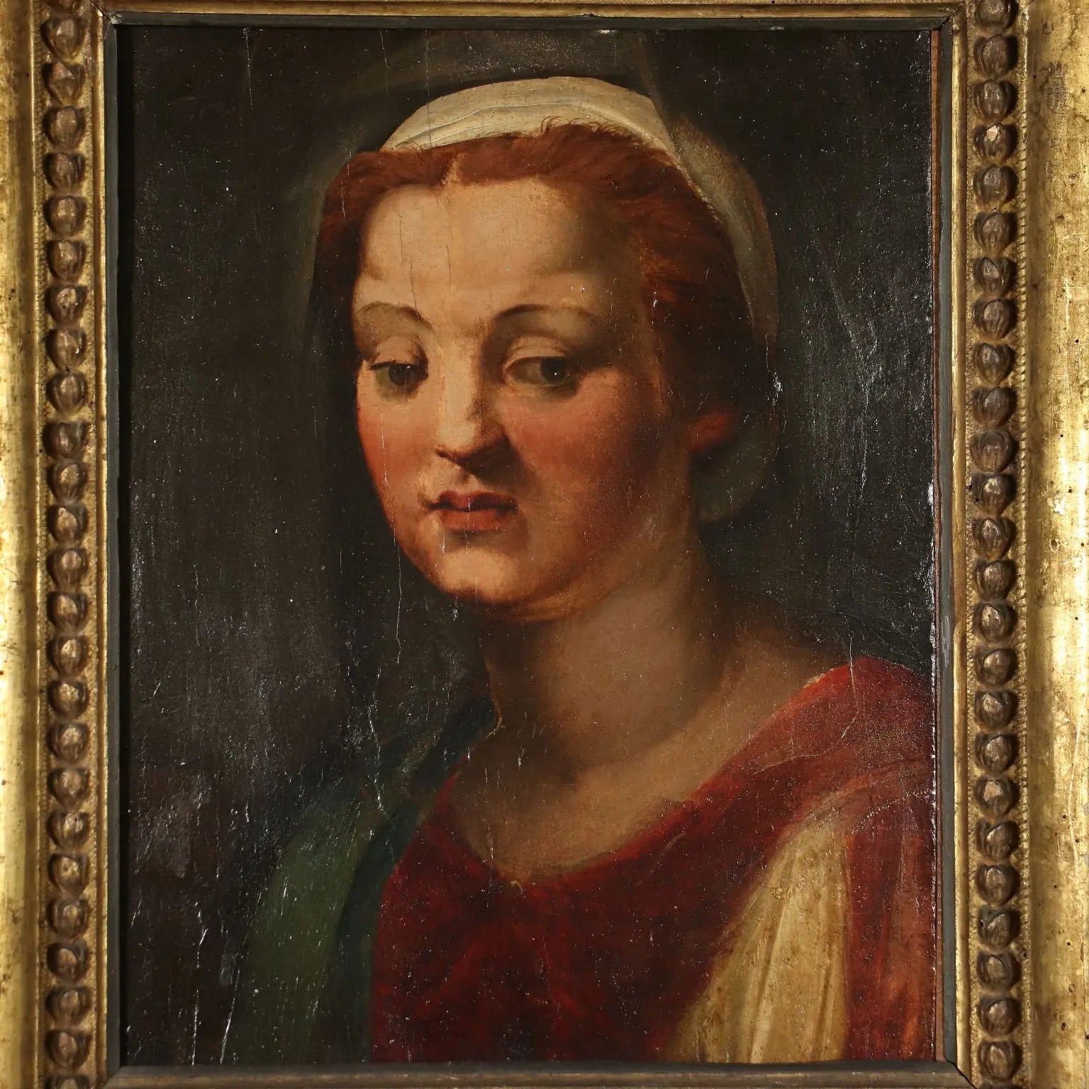 Antique Painting Female Head A. Del Sarto Attr. Tempera on Wood - Female Head | Art | Antique Painting