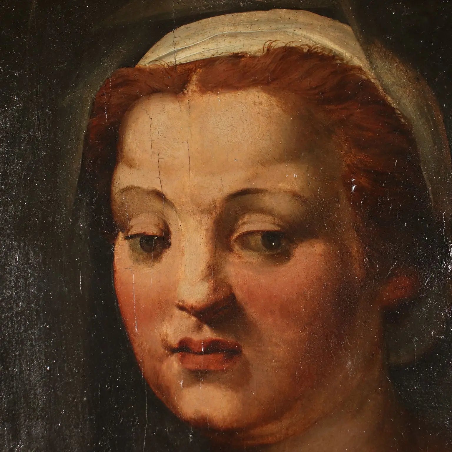 Antique Painting Female Head A. Del Sarto Attr. Tempera on Wood - Female Head | Art | Antique Painting