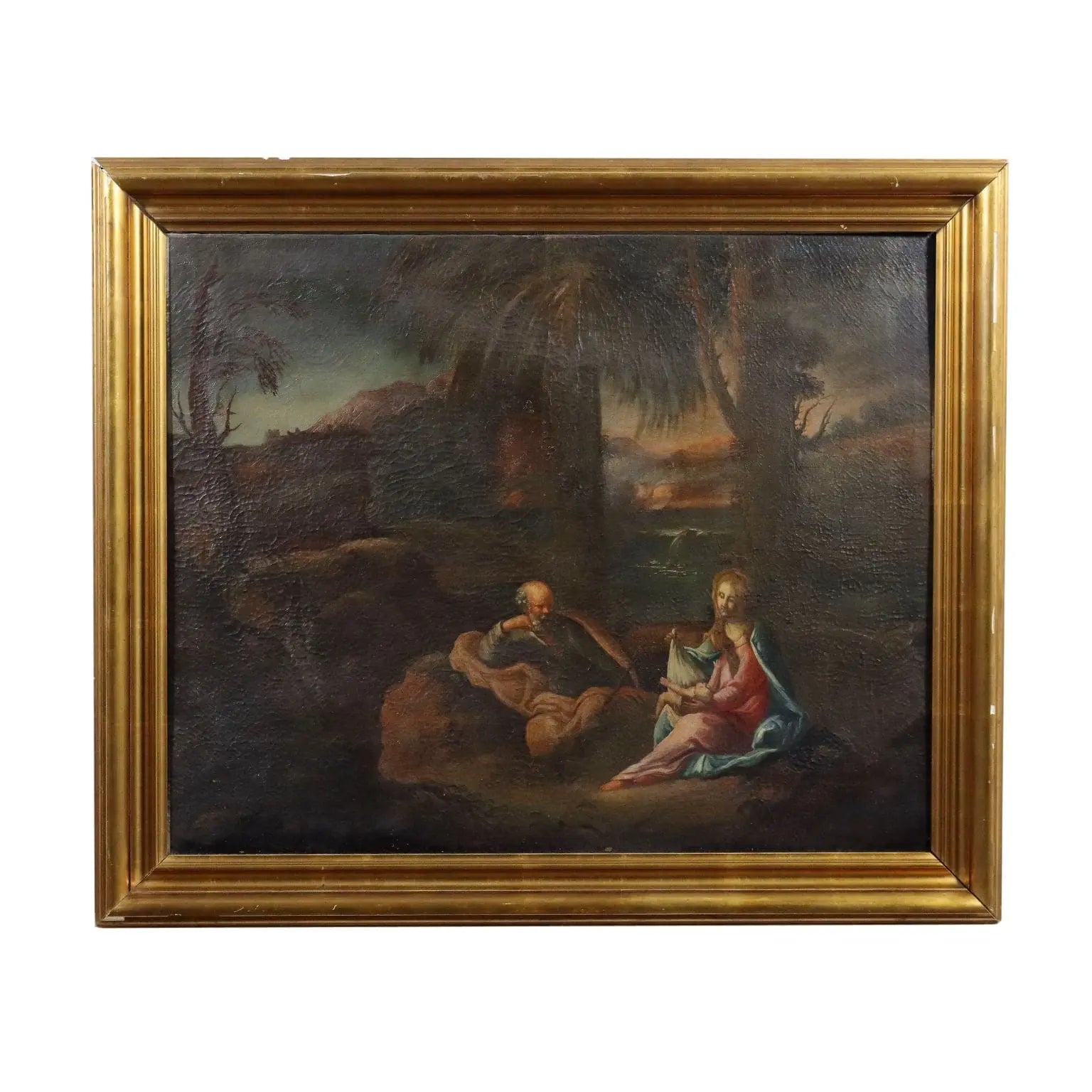 Rest on the Flight into Egypt Oil on Canvas XVIII-XIX Century - Rest on the Flight into Egypt | Art | Antique Painting