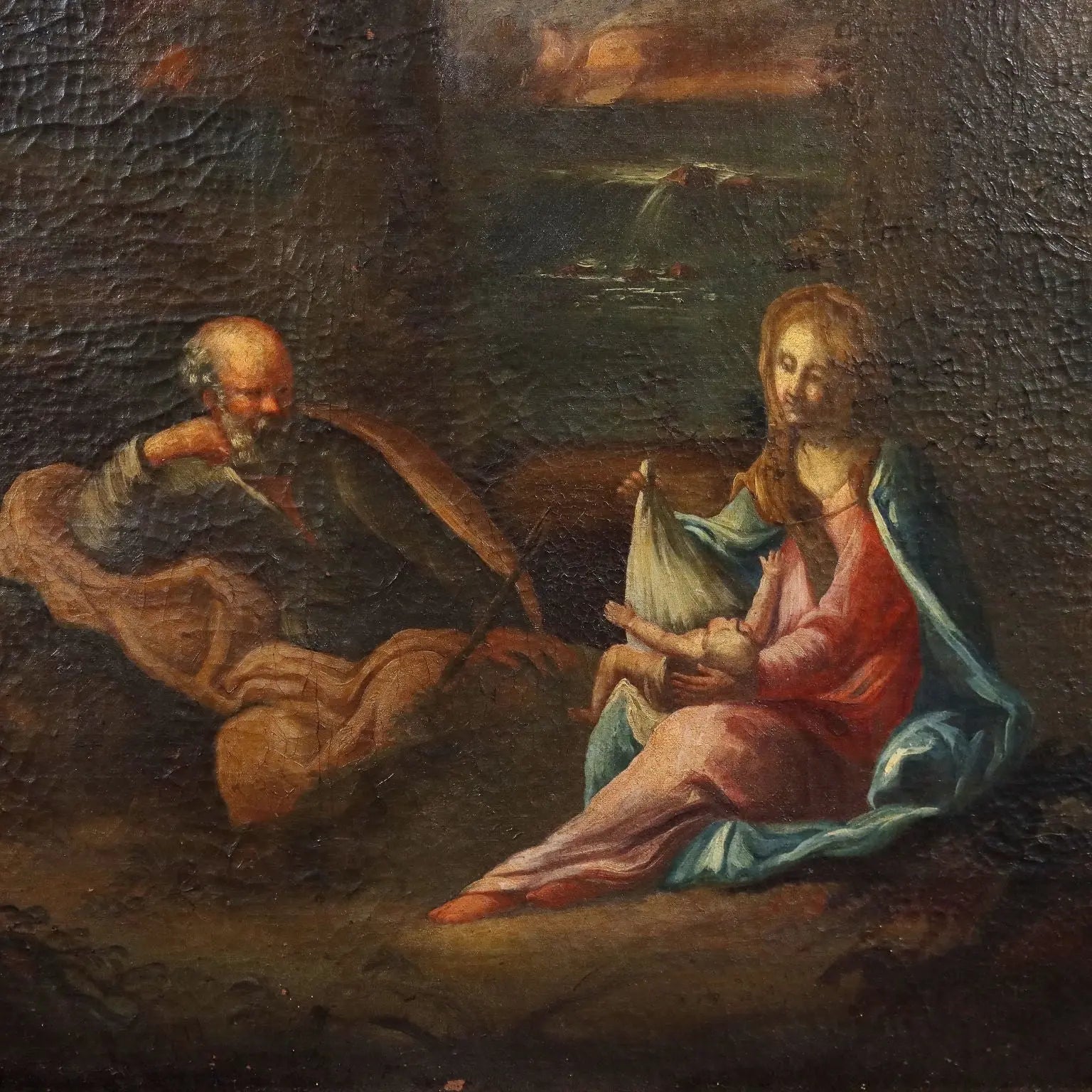 Rest on the Flight into Egypt Oil on Canvas XVIII-XIX Century - Rest on the Flight into Egypt | Art | Antique Painting