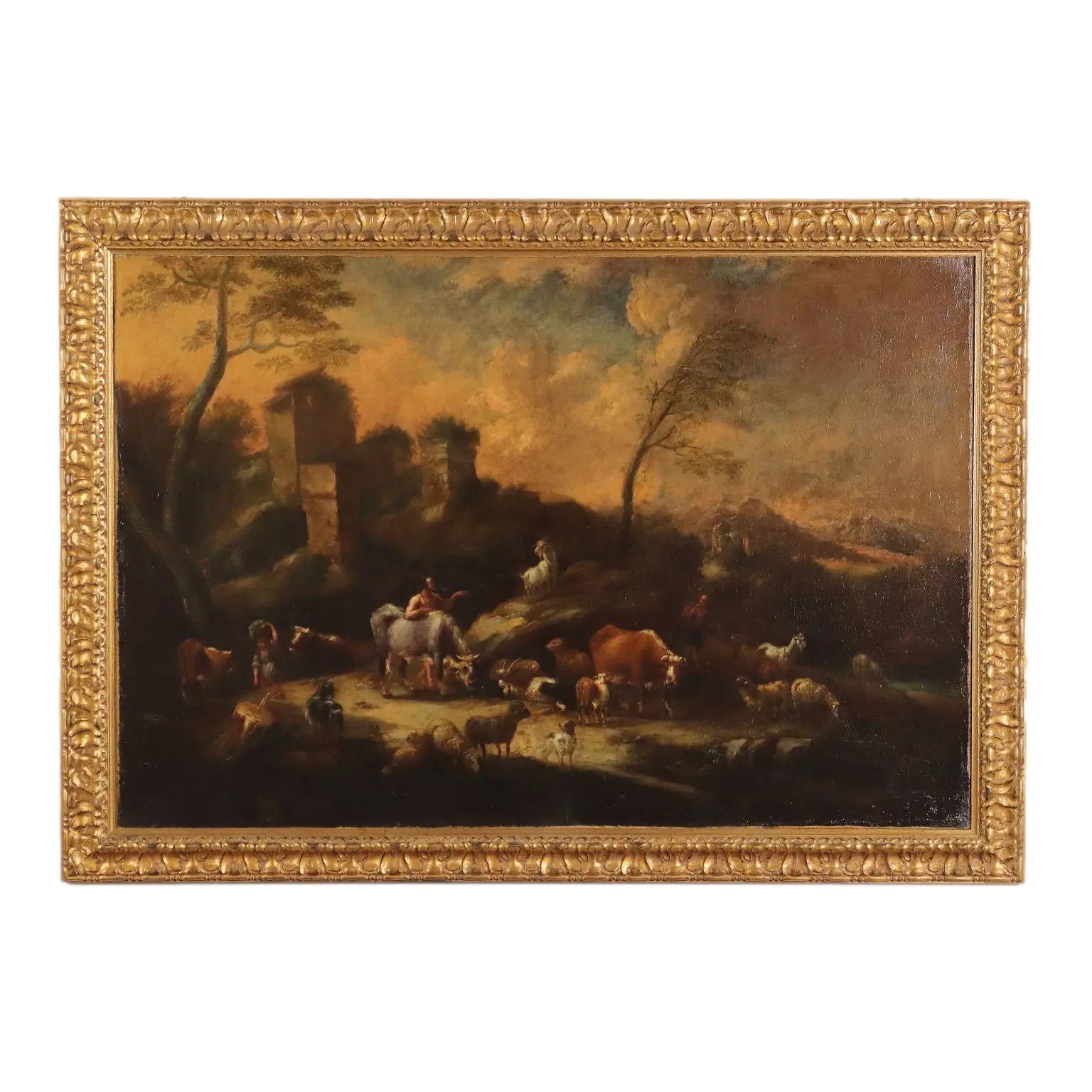Painting Landscape with Figures and Herds Oil on Canvas XVIII Century | Art | Antique Painting