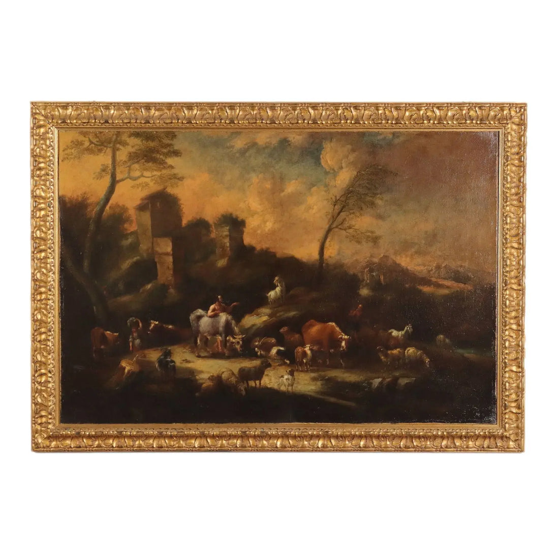 Painting Landscape with Figures and Herds Oil on Canvas XVIII Century | Art | Antique Painting