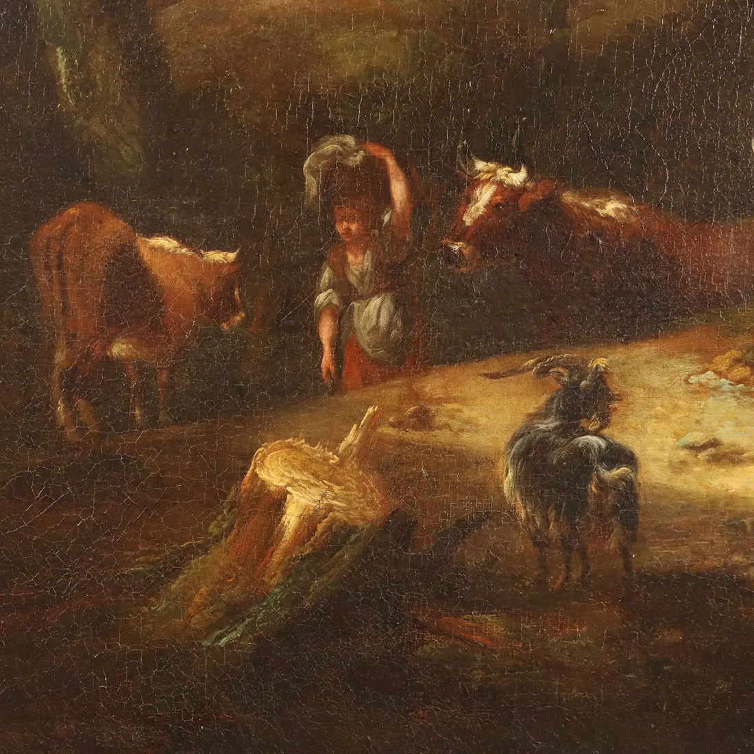 Painting Landscape with Figures and Herds Oil on Canvas XVIII Century | Art | Antique Painting