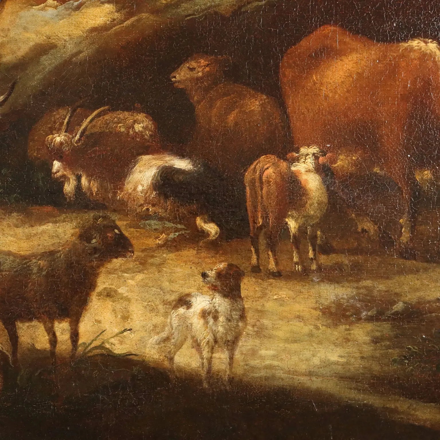Painting Landscape with Figures and Herds Oil on Canvas XVIII Century | Art | Antique Painting