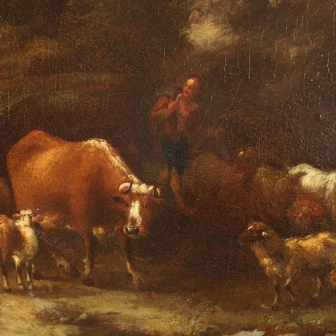Painting Landscape with Figures and Herds Oil on Canvas XVIII Century | Art | Antique Painting