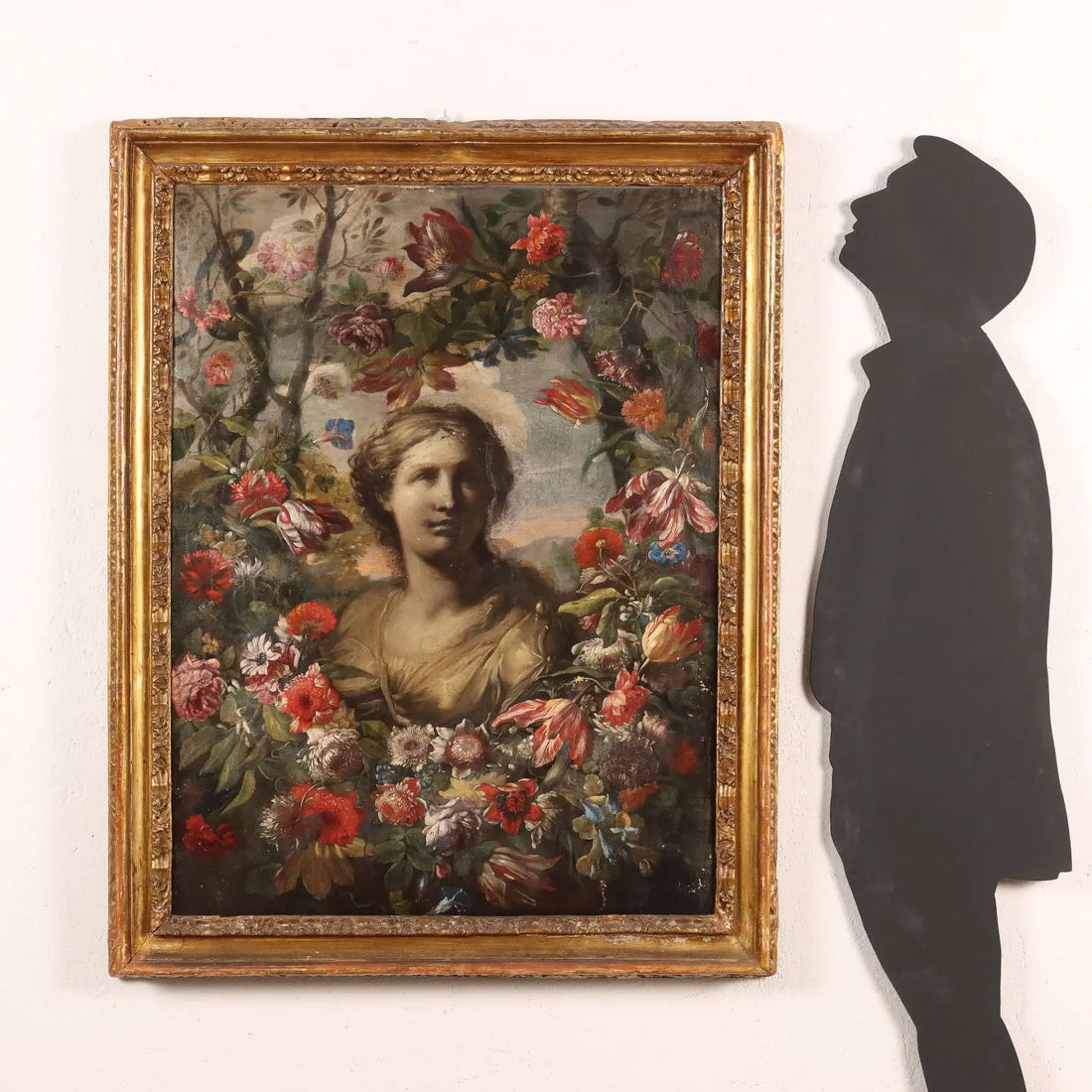 Ancient Painting '600-'700 Female Bust and Flower Garland Canvas | Art | Antique Painting