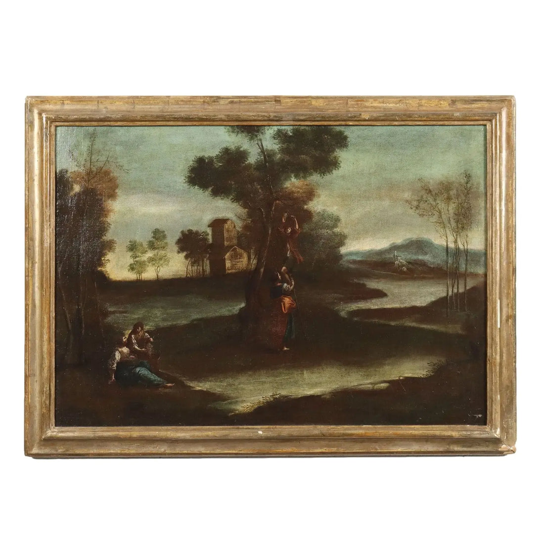 Ancient Painting '700 Landscape with Figures Oil on Canvas Style Frame | Art | Antique Painting