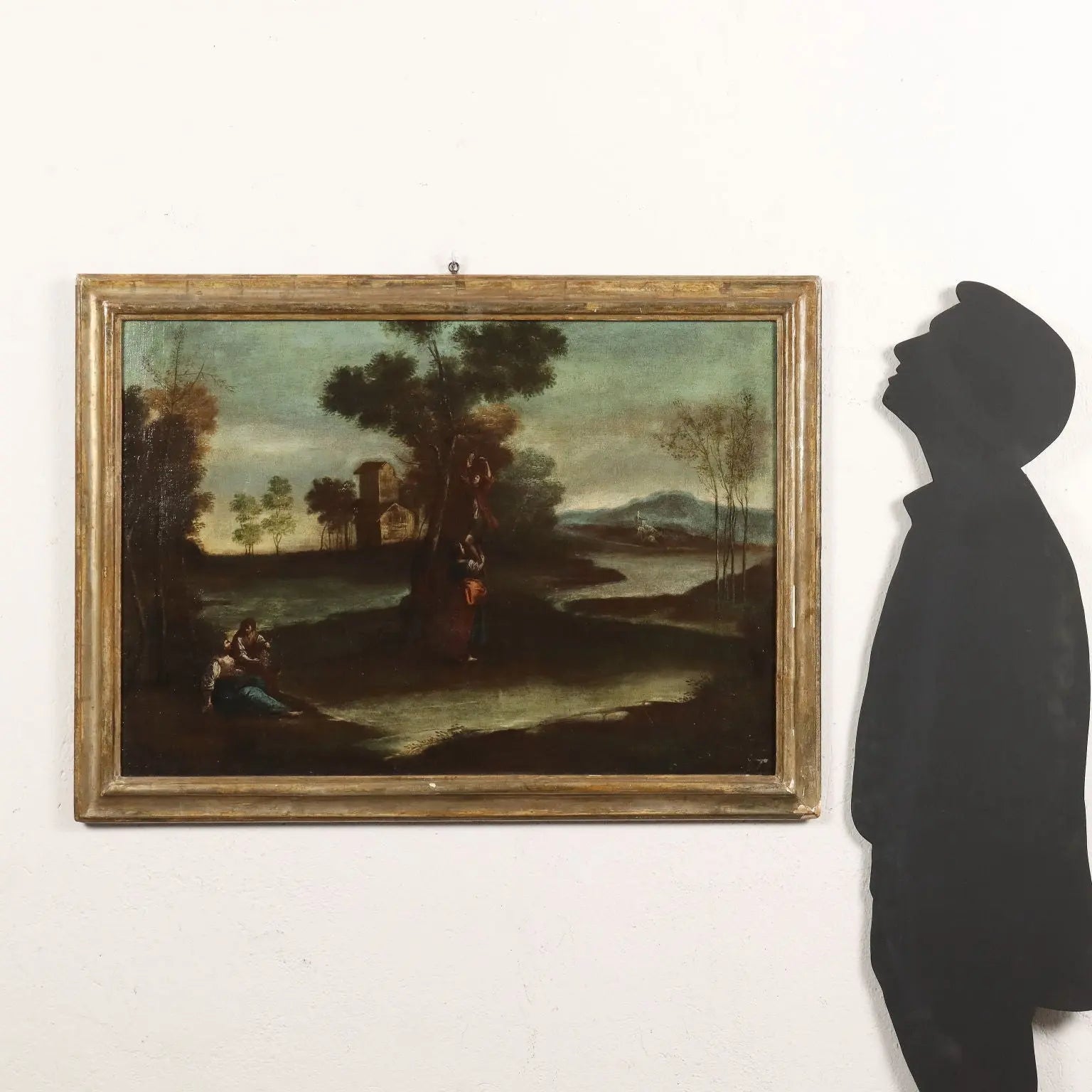 Ancient Painting '700 Landscape with Figures Oil on Canvas Style Frame | Art | Antique Painting
