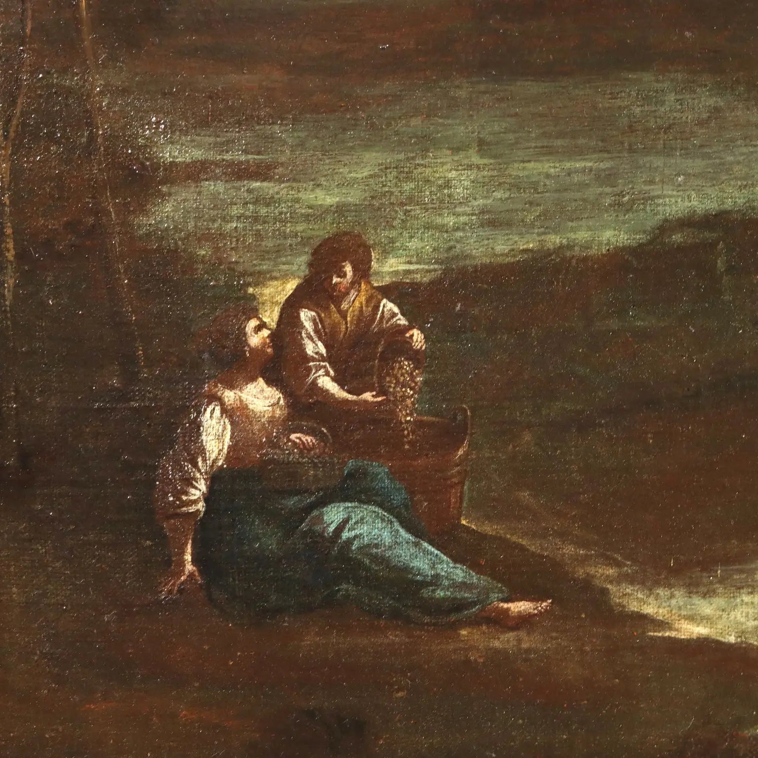 Ancient Painting '700 Landscape with Figures Oil on Canvas Style Frame | Art | Antique Painting