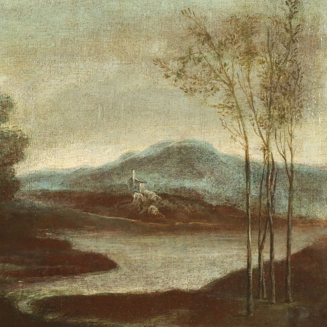Ancient Painting '700 Landscape with Figures Oil on Canvas Style Frame | Art | Antique Painting
