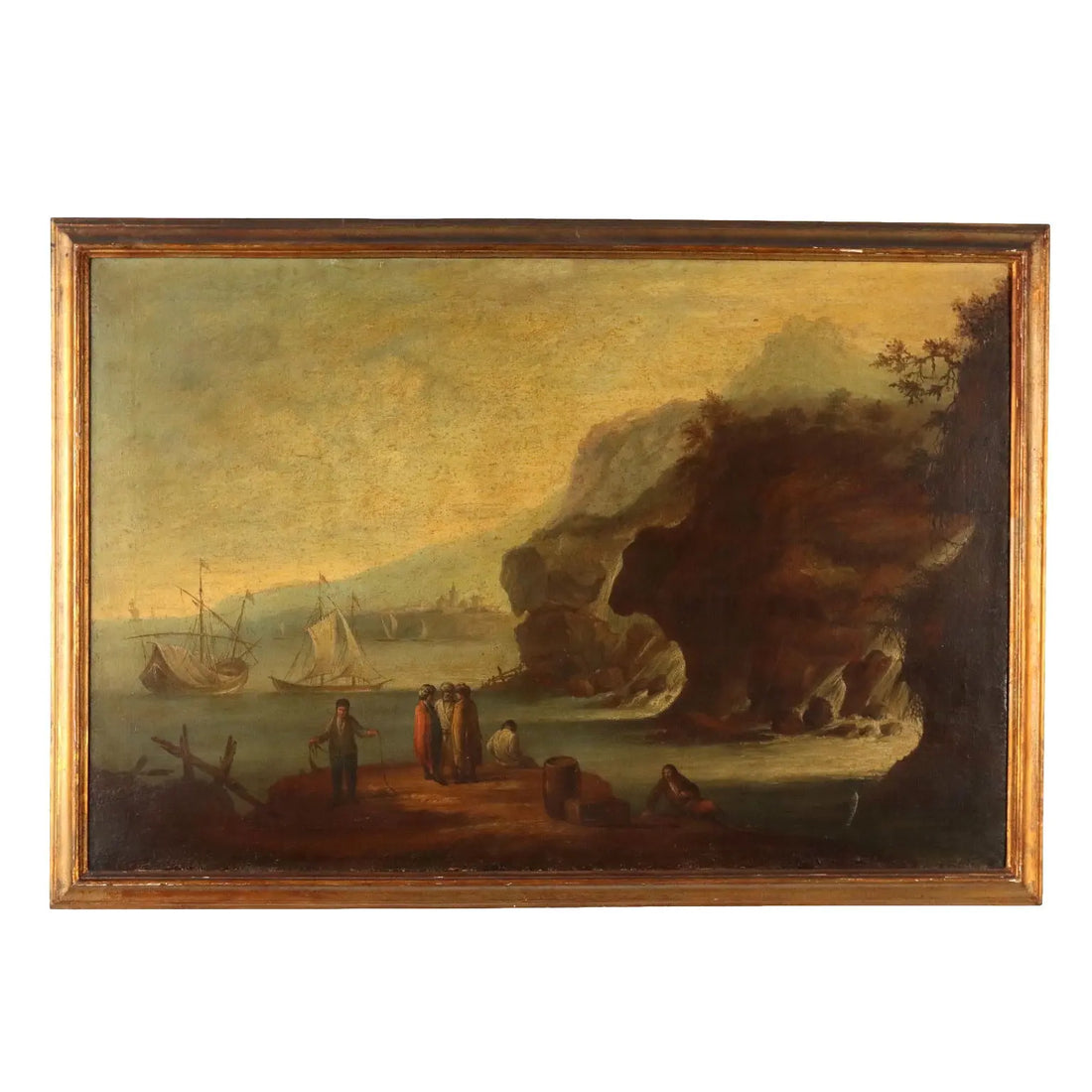 Sea Landscape with Figures Oil on Canvas '700 Art Ancient Painting | Art | Antique Painting