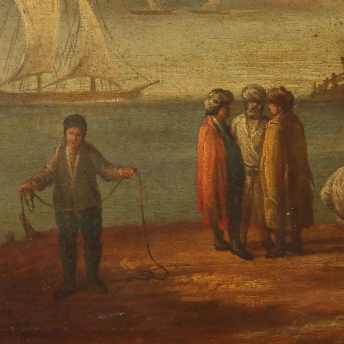 Sea Landscape with Figures Oil on Canvas '700 Art Ancient Painting | Art | Antique Painting