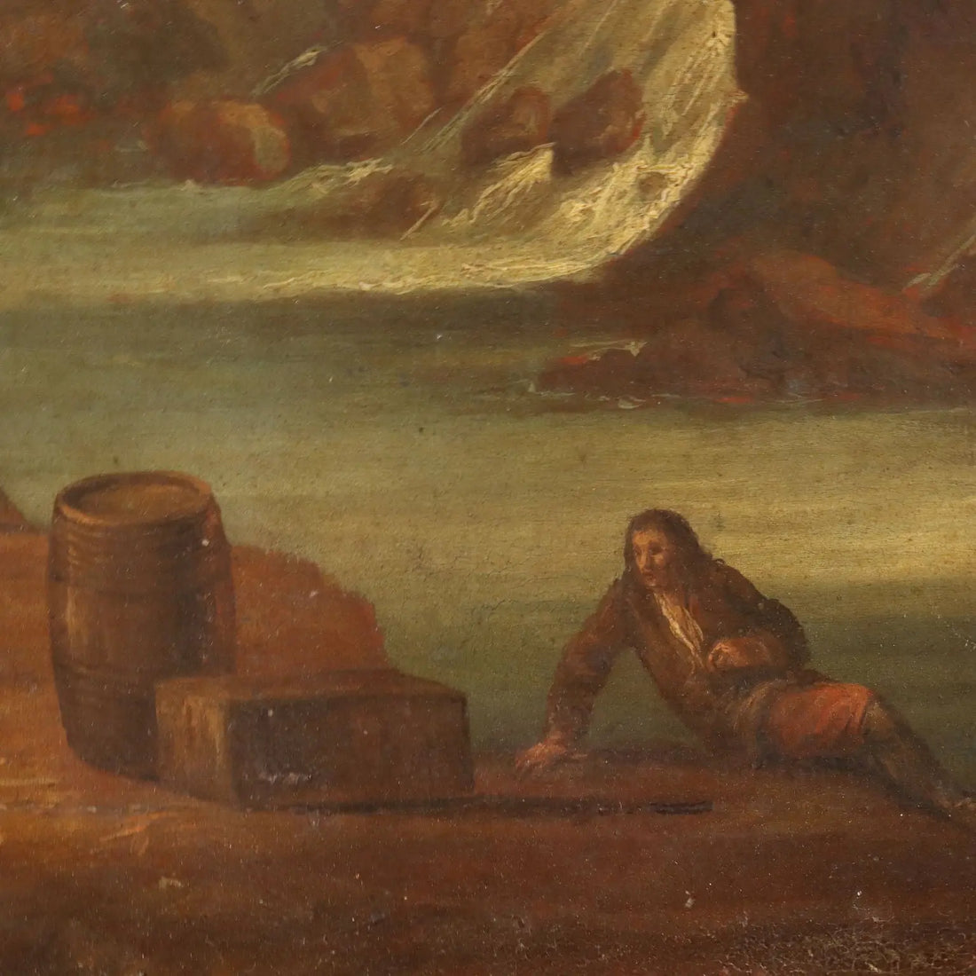 Sea Landscape with Figures Oil on Canvas '700 Art Ancient Painting | Art | Antique Painting
