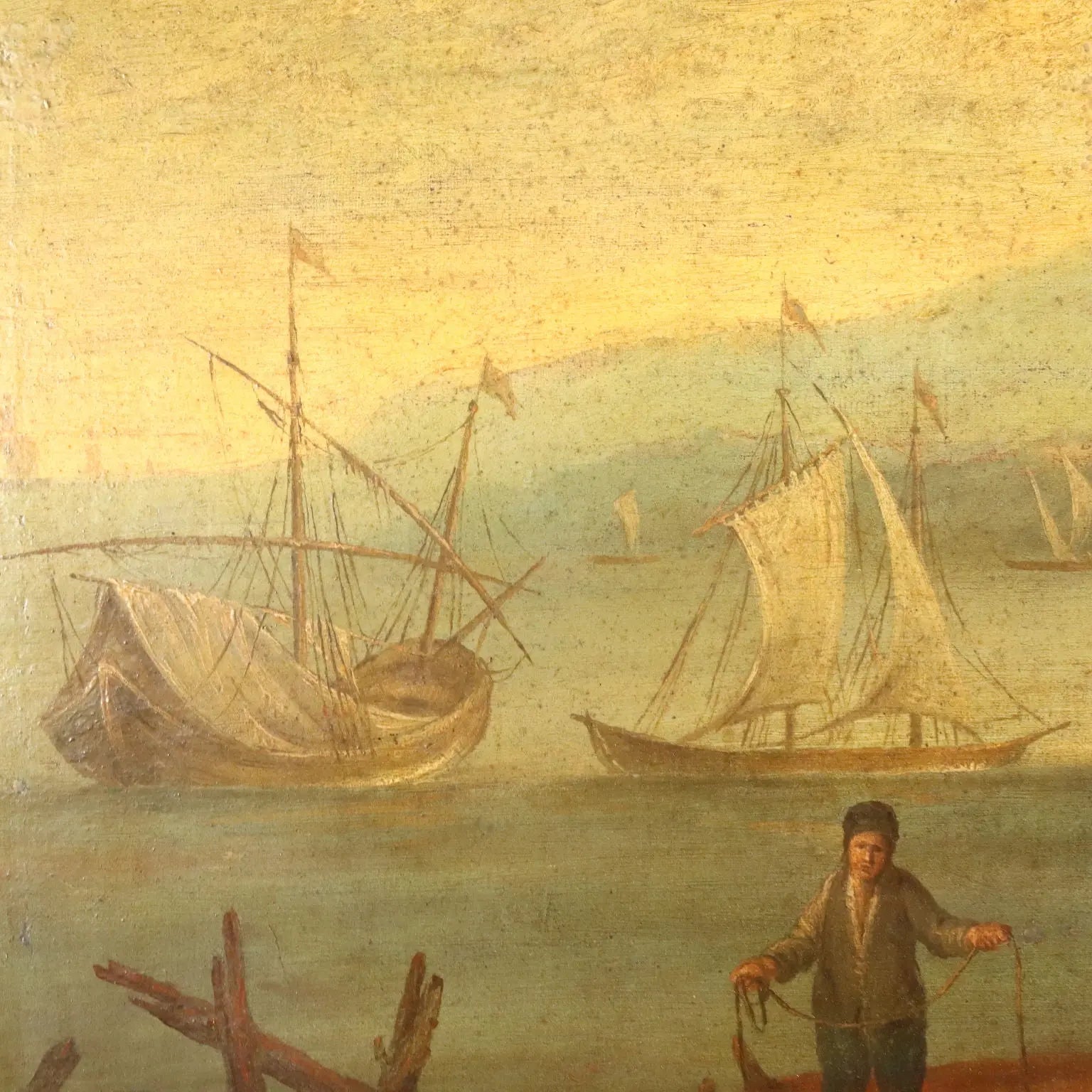 Sea Landscape with Figures Oil on Canvas '700 Art Ancient Painting | Art | Antique Painting