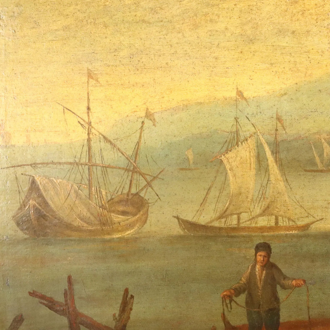 Sea Landscape with Figures Oil on Canvas '700 Art Ancient Painting | Art | Antique Painting