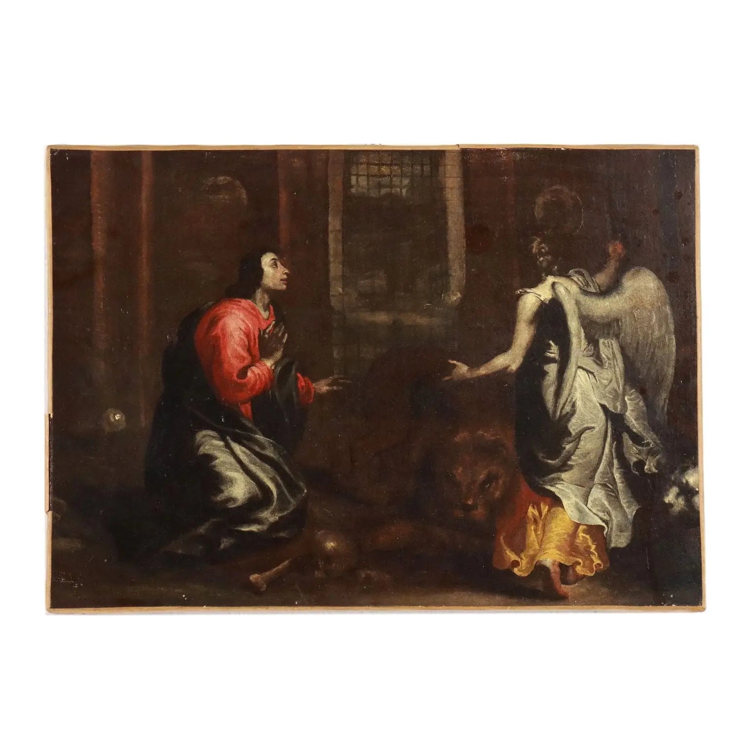 Painting Daniel in the Lion's Dem Oil on Canvas XVII Century | Art  Antique Painting