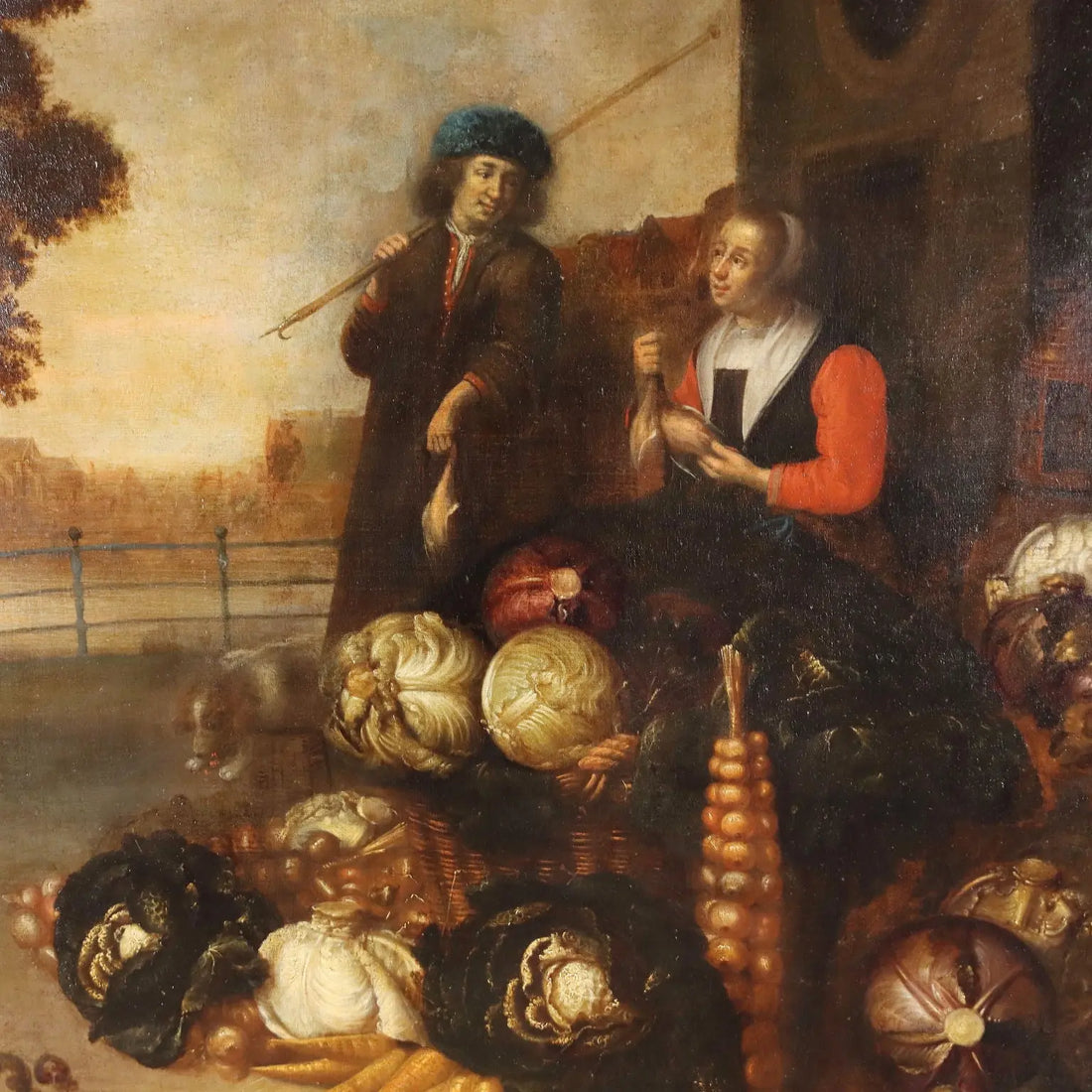 Ancient Painting Hercules Sanders '600 Scene with Figures Canvas - Figures with Autumnal Still Life | Art | Antique Painting