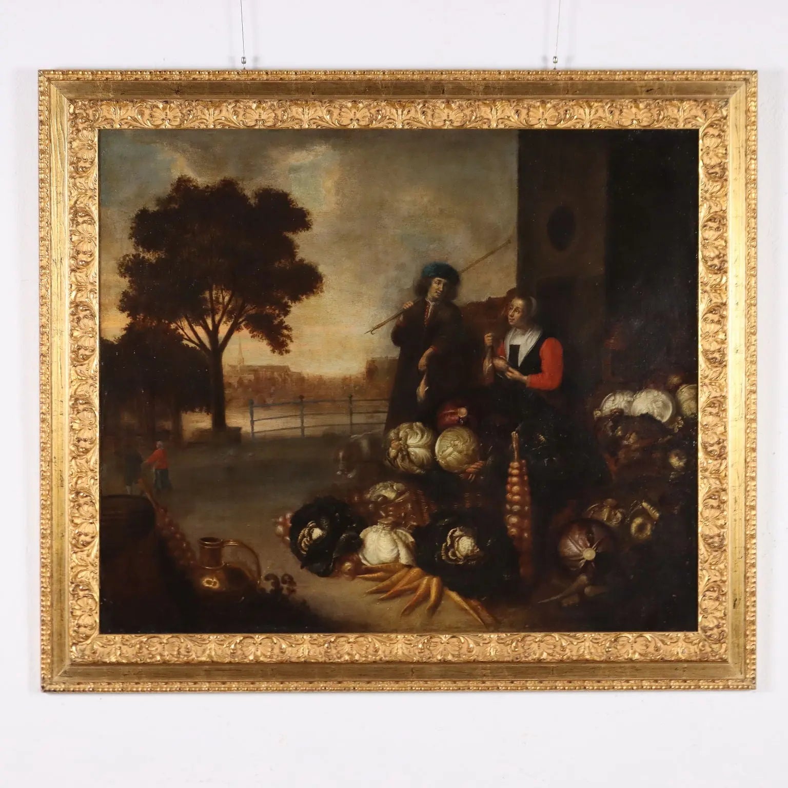 Ancient Painting Hercules Sanders '600 Scene with Figures Canvas - Figures with Autumnal Still Life | Art | Antique Painting