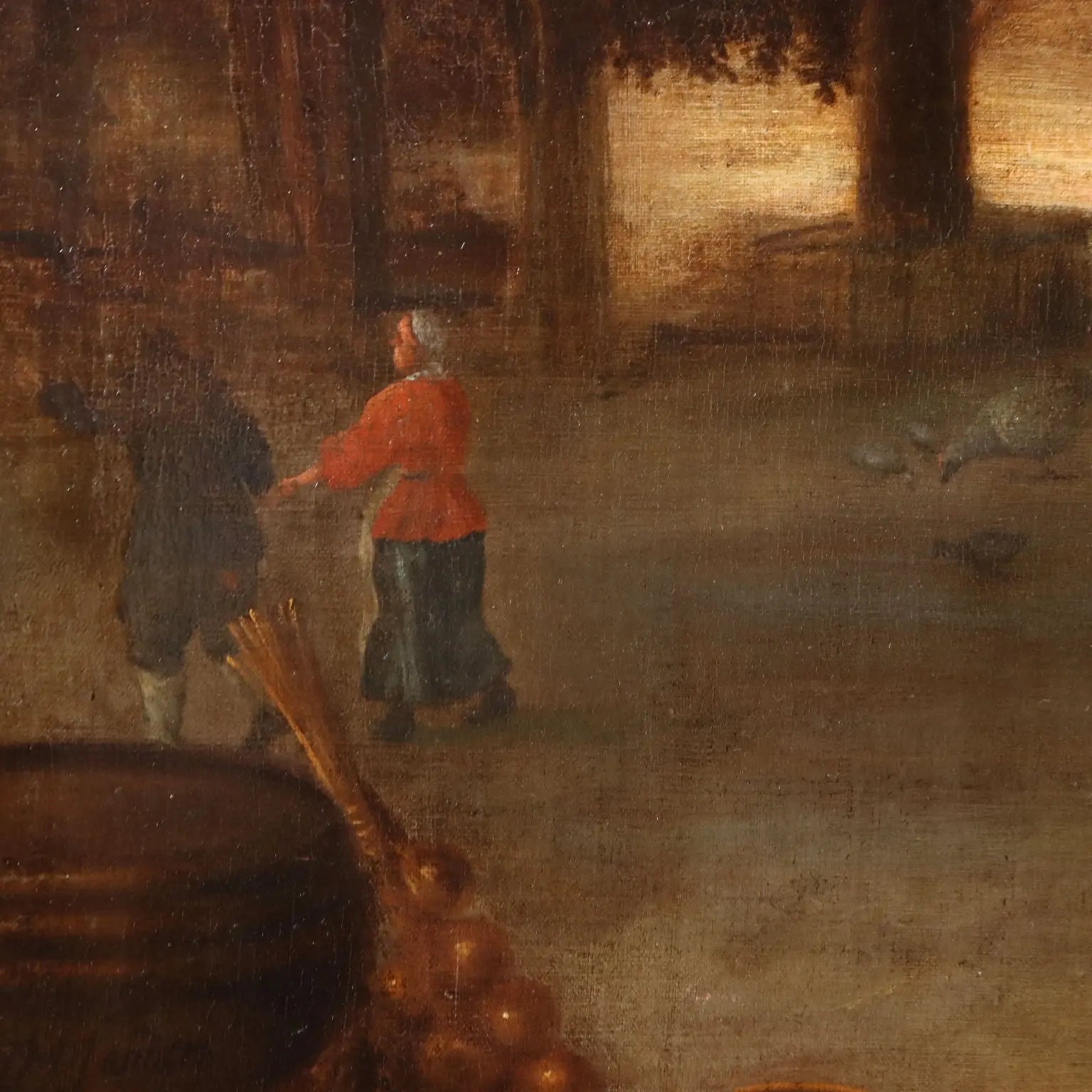 Ancient Painting Hercules Sanders '600 Scene with Figures Canvas - Figures with Autumnal Still Life | Art | Antique Painting