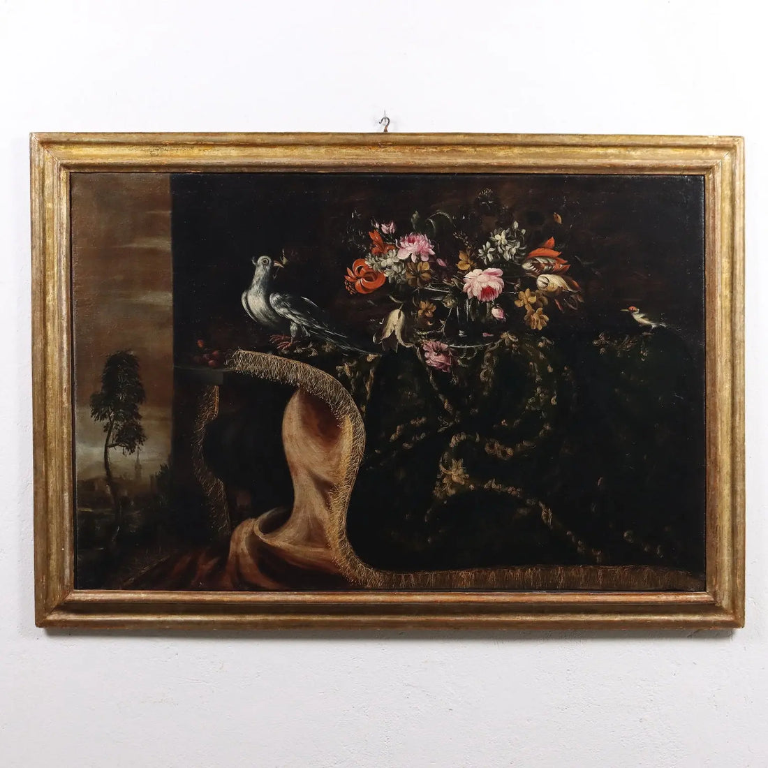 Ancient Painting Still Life with Flowers and Birds Oil on Canvas '600 | Art | Antique Painting