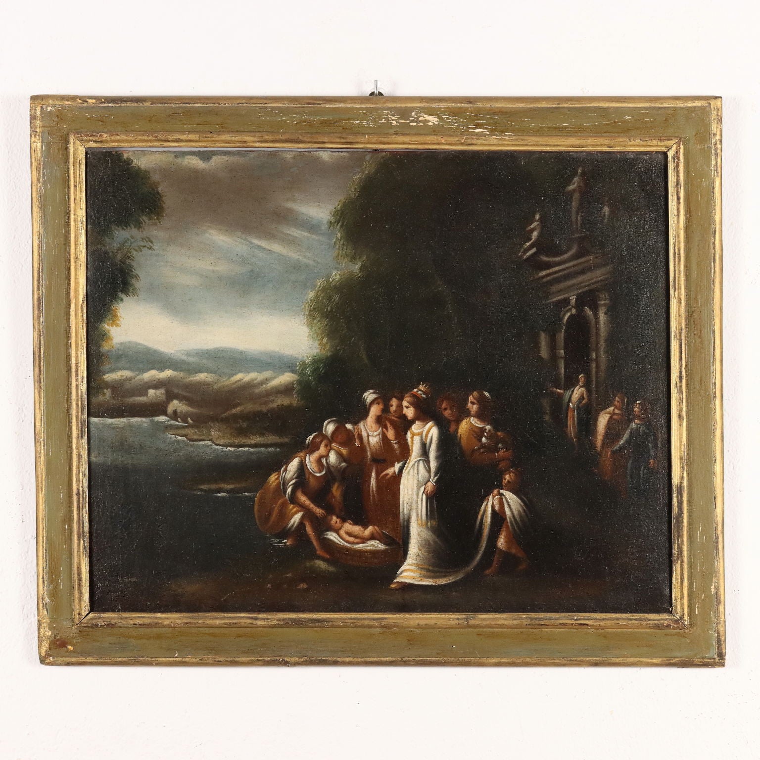 Antique Painting '600-'700 Moses Rescued from the Water Oil on Canvas | Art  Antique Painting