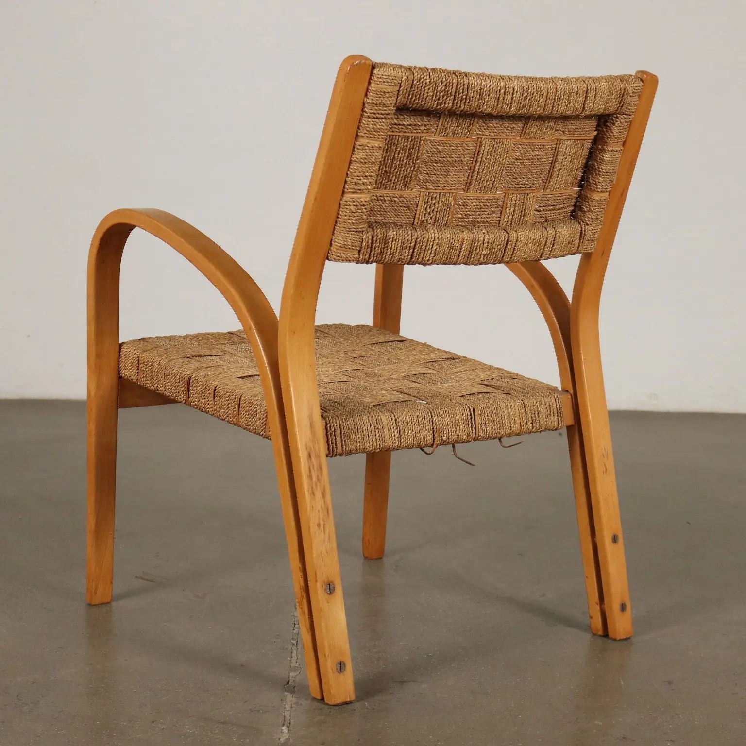 Pair of Vintage 1950s Armchair Beech Woven Rope Italy | Modernism | Armchairs