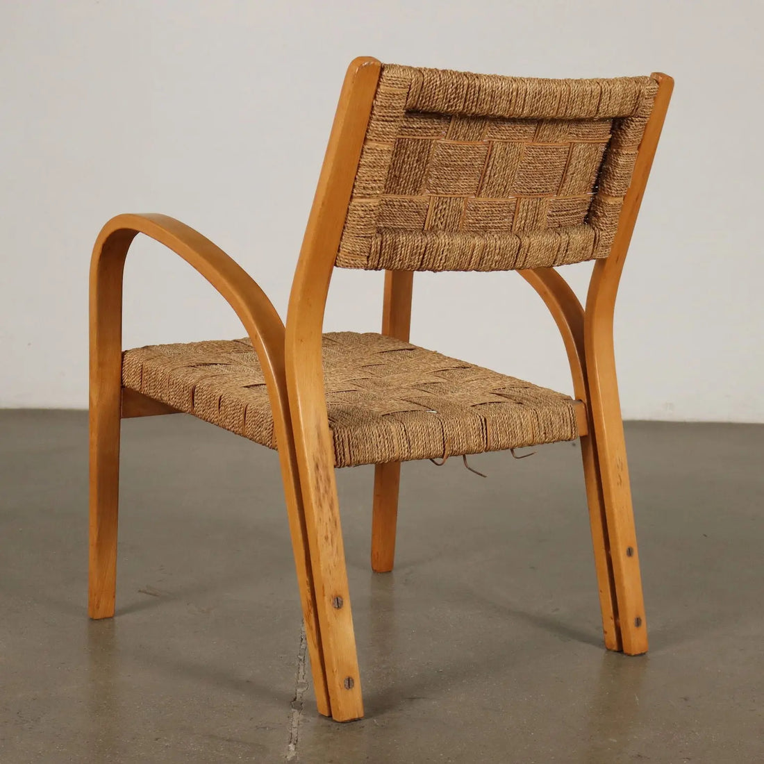 Pair of Vintage 1950s Armchair Beech Woven Rope Italy | Modernism | Armchairs