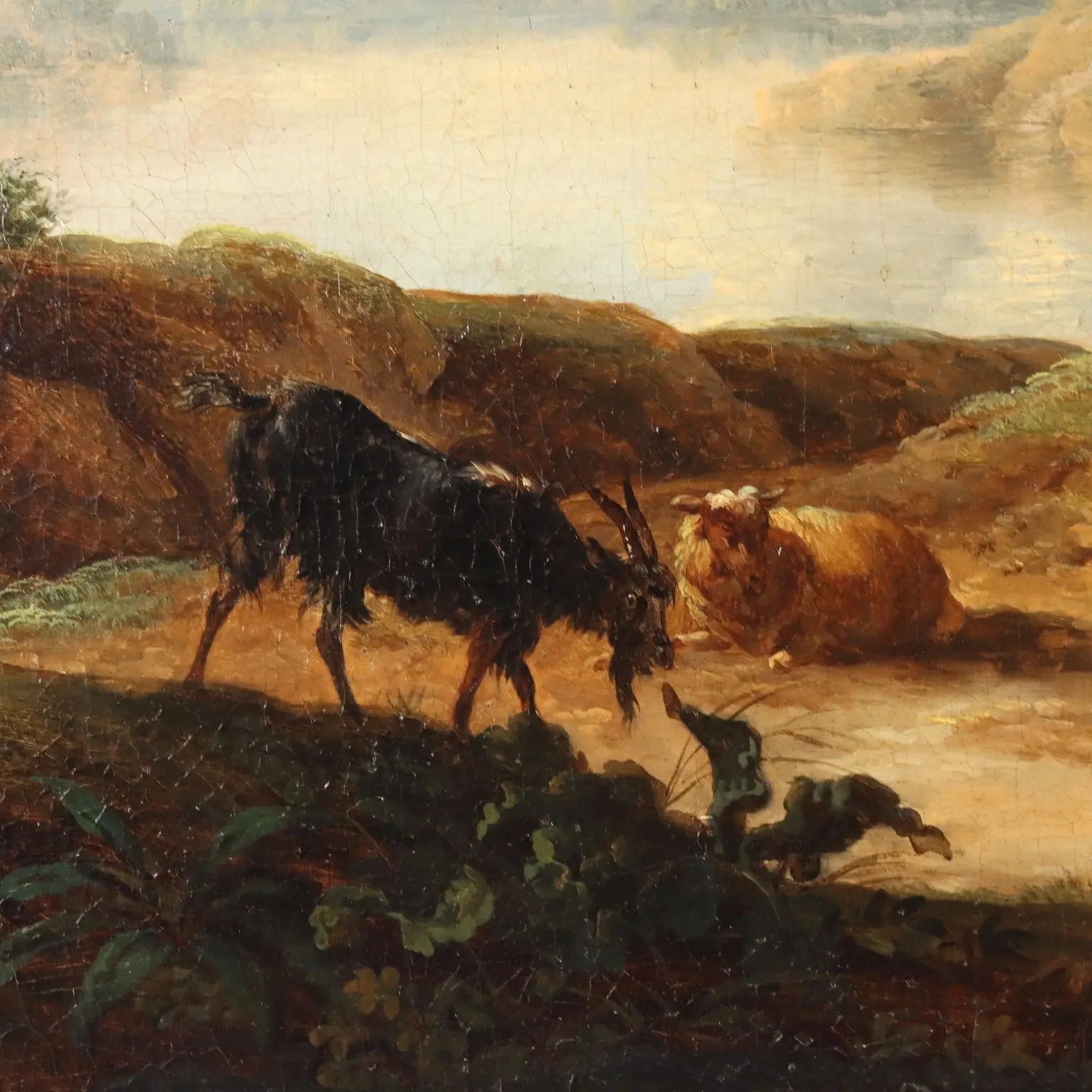 Antique Painting Signed Christian Georg Schütz I Landscape '700 - River Landscape with Shepherdess and Ruins | Art | Antique Painting