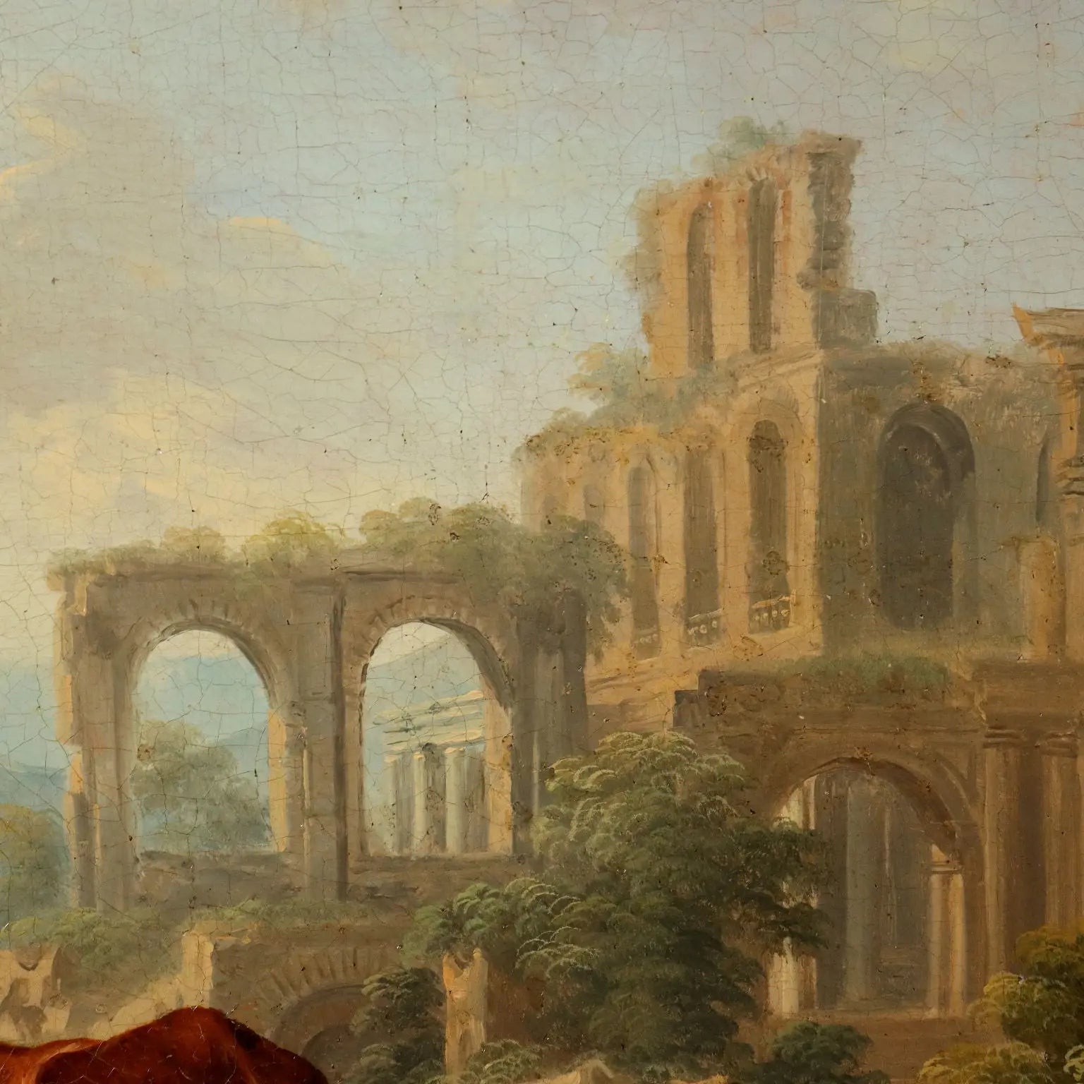 Antique Painting Signed Christian Georg Schütz I Landscape '700 - River Landscape with Shepherdess and Ruins | Art | Antique Painting