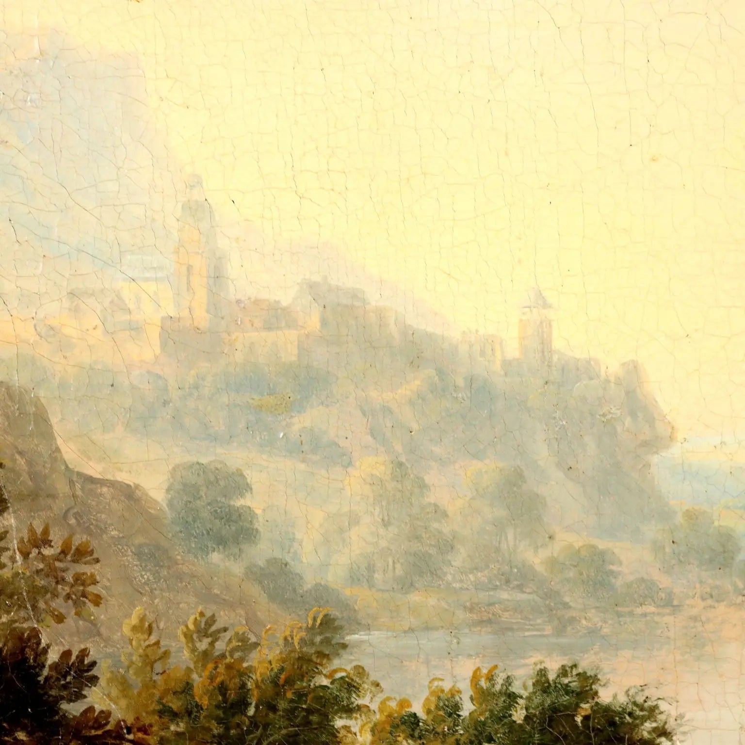 Antique Painting Signed Christian Georg Schütz I Landscape '700 - River Landscape with Shepherdess and Ruins | Art | Antique Painting