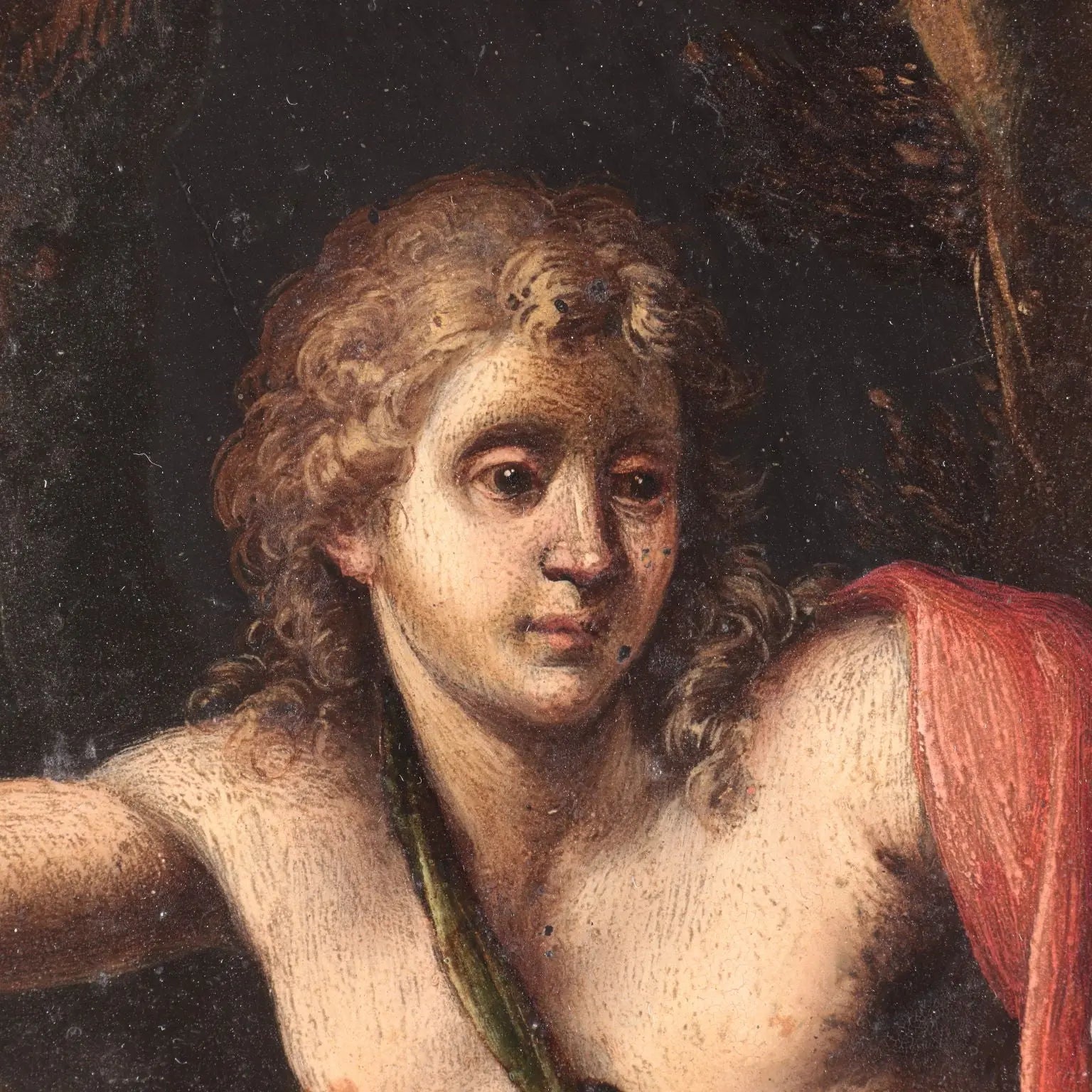 Pair of Antique Paintings on Slate Religious Subject XVII Century - The Penitent Magdalene and St. John the Baptist | Art | Antique Painting