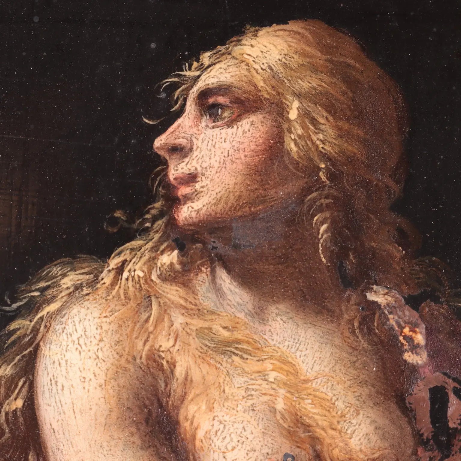 Pair of Antique Paintings on Slate Religious Subject XVII Century - The Penitent Magdalene and St. John the Baptist | Art | Antique Painting