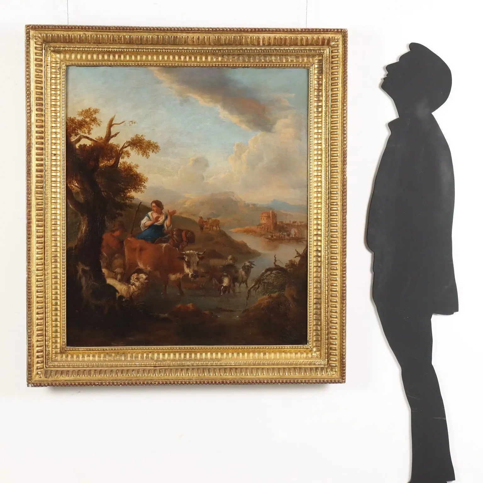 Antique Painting Michiel Caree Oil on Canvas Landscape XVIII Century - Landscape with Shepherds and Herds | Art | Antique Painting